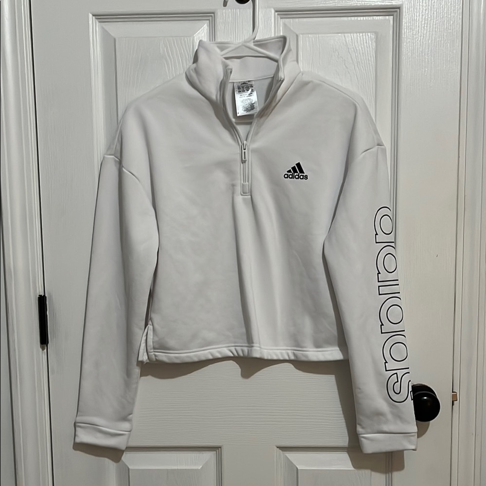 Adidas White Quarter-Zip Pullover